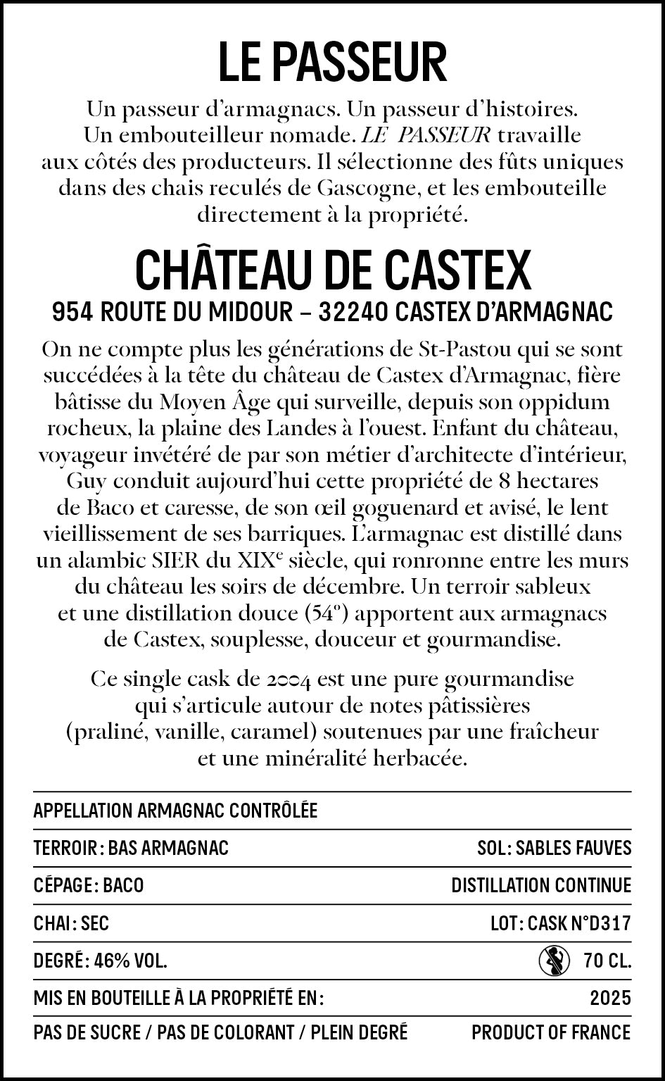 Armagnac Le Passeur - Castex - 2004 (21 anni) - 46% 70cl