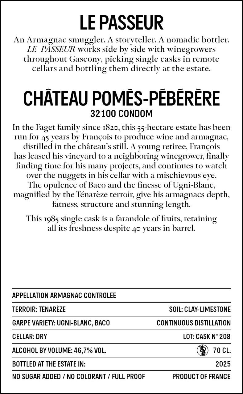 Armagnac Le Passeur - Pébérère - 1985 (40 anni) - 46.7% 70cl