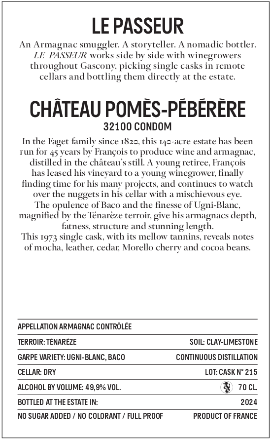 Armagnac Le Passeur - Pébérère - 1973 (51 anni) - 49.9% 70cl